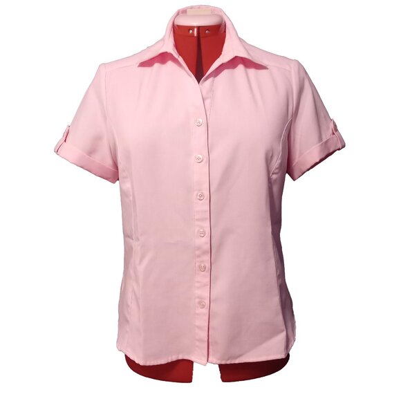 Haggar Petite Pink Button Down Short Sleeve Dress Shirt US M - Picture 1 of 6